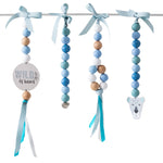 Ruby Melon Baby Sensory Developmental Dingle Dangle Mobile Toy Set with Leopard Theme in White, and Dusty Blues