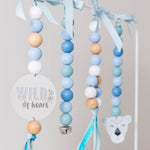 Ruby Melon Baby Sensory Developmental Dingle Dangle Mobile Toy Set with Leopard Theme in White, and Dusty Blues