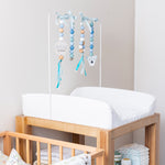 Ruby Melon Baby Sensory Developmental Dingle Dangle Mobile Toy Set with Leopard Theme in White, and Dusty Blues