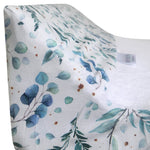 Ruby Melon Cover for Baby Change Mat with watercolour eucalyptus plant pattern in greens