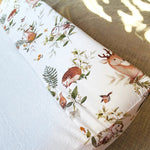 Ruby Melon Cover for Change Mat with woodland theme in subtle brown and green colours