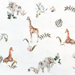 Ruby Melon Baby Change Mat Cover with watercolour style african safari elephant and giraffe print