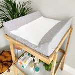 Ruby Melon Baby Change Mat Cover with white stars on grey