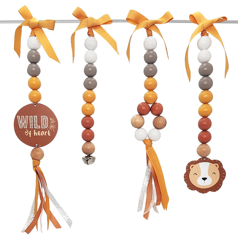 Ruby Melon Baby Sensory Developmental Dingle Dangle Mobile Toy Set with Lion Theme in White, Beige, Mustard, and Terracotta colours